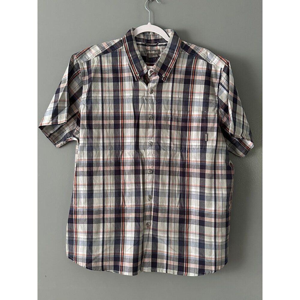 Eddie Bauer Men’s XL Plaid Button Down Shirt 100% Cotton Short Sleeve Casual